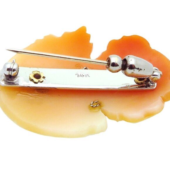 Beautiful Vintage 14K White Gold Carved Shell Cameo Brooch Pin with Diamonds - Picture 3 of 6
